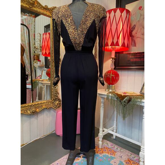 vintage 1980s IIF leopard jumpsuit sheer sleeves corset 80s glam s 26 statement - Picture 8 of 8